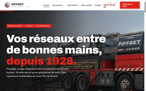 Capture du site S.A. PIFFRET, entreprise d'assainissement en Île-de-France depuis 1928