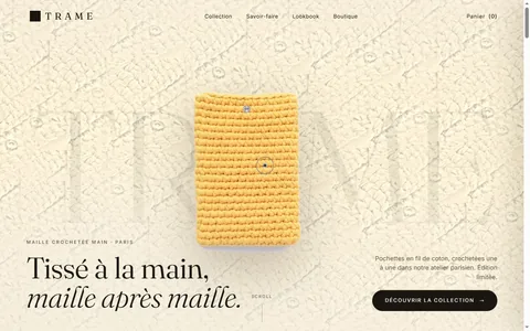 Site TRAME Paris, marque artisanale premium